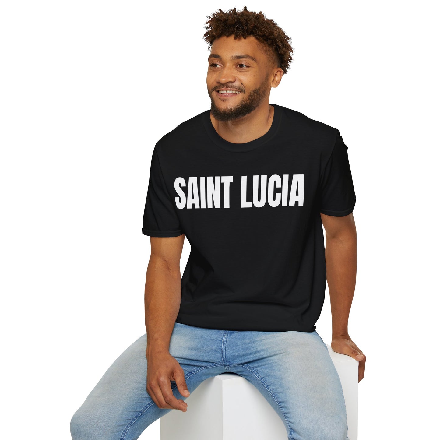 Saint Lucia WHITE TEXT Unisex T-Shirt