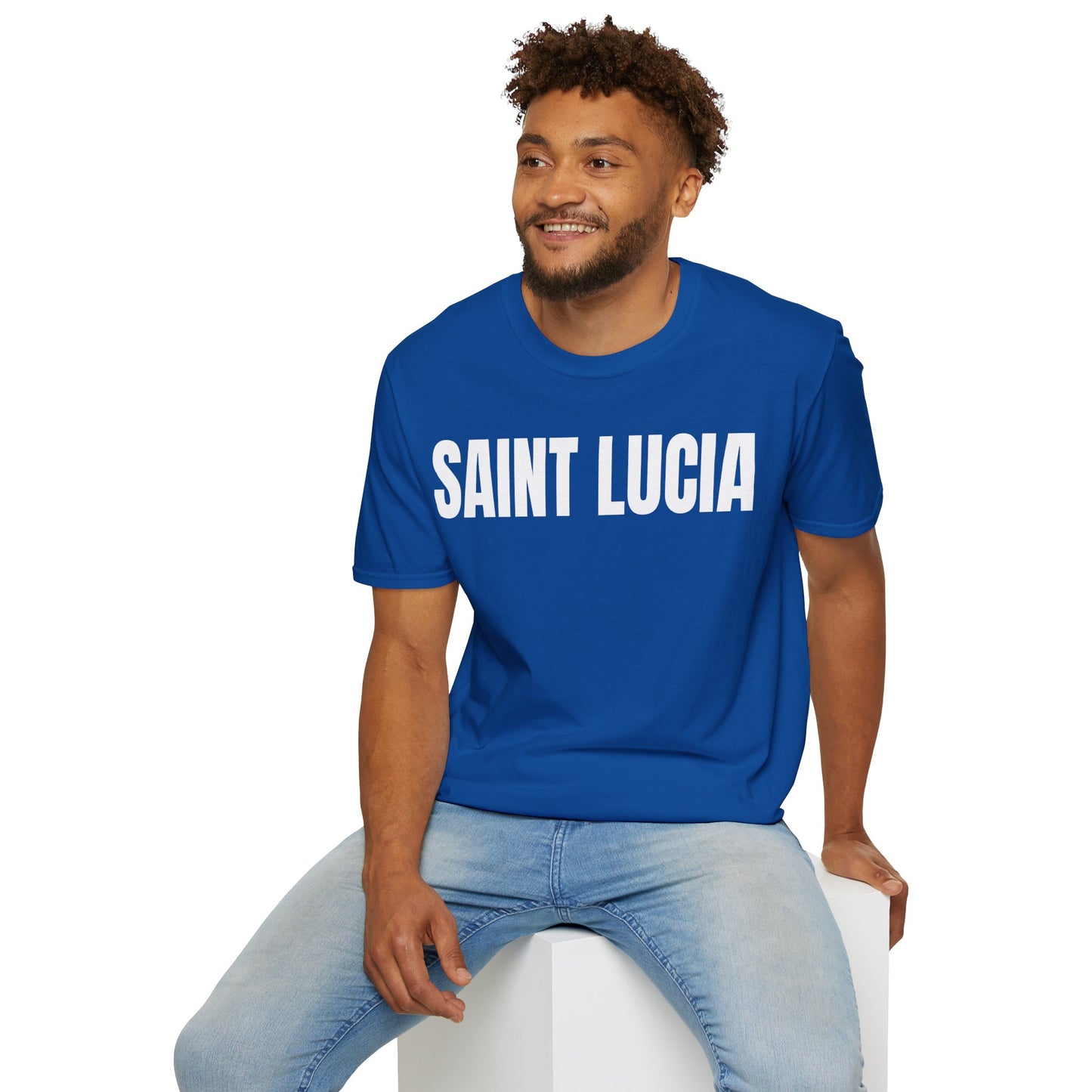 Saint Lucia WHITE TEXT Unisex T-Shirt